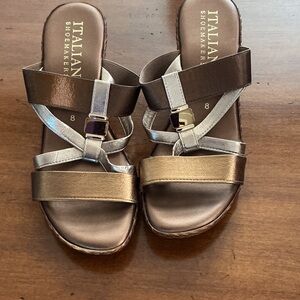 Italian Shoemakers Bronze and Silver Strappy Slide Sandals
